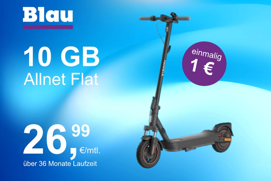 Der Xiaomi E-Scooter 5 Max im Blau Allnet S inkl. 10 GB für einmalig 1 Euro.