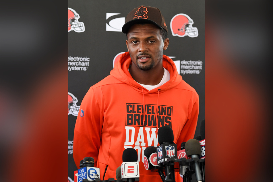 Browns' Deshaun Watson speaks during a press conference following the verdict of his punishment for violation NFL Personal Conduct Policy.