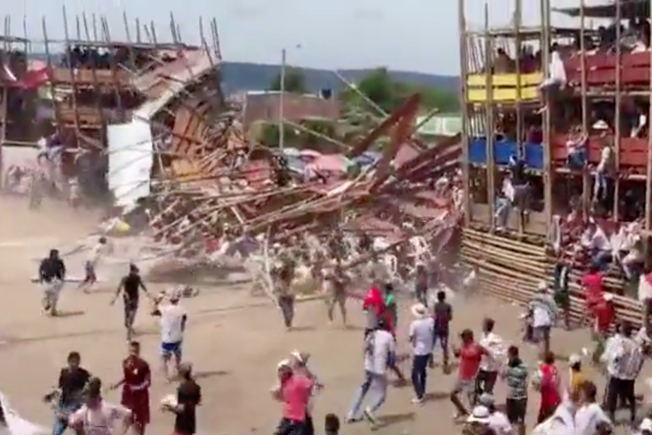 Part of a stadium in Columbia collapsed during a bull fight on Sunday.