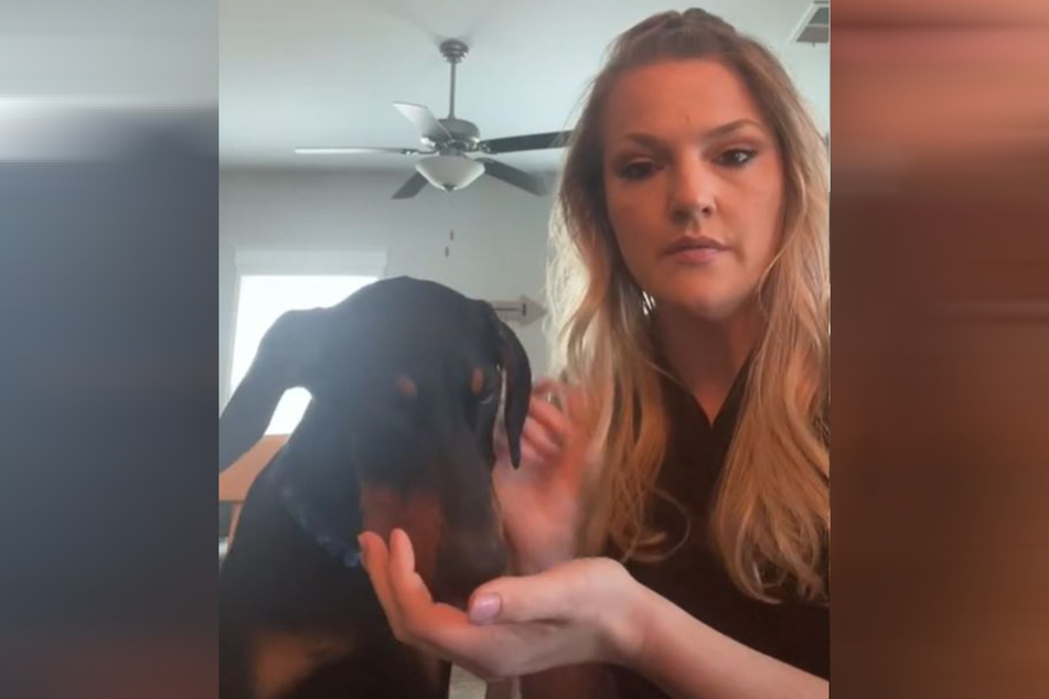 Ruach with his owner, who talks about his condition on her TikTok.