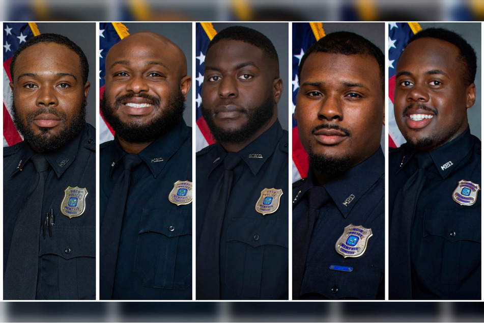 Former Memphis Police Department officers (from l. to r.) Demetrius Haley, Desmond Mills, Jr., Emmitt Martin III, Justin Smith and Tadarrius Bean.