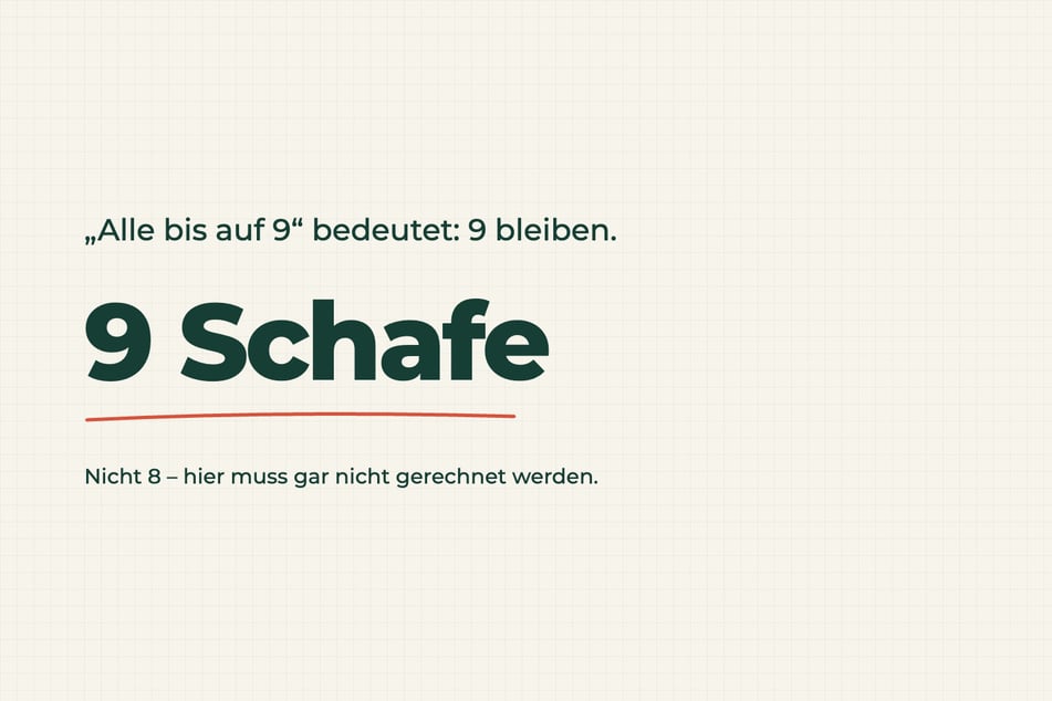 Auflösung zum Rätsel des Tages vom 24.10.2026: Der Bauer hat noch 9 Schafe.