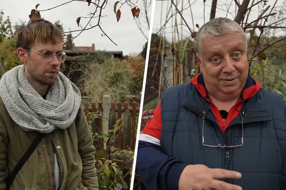 Kleingartensheriff Michael Baumann (61, r.) ertappte Gartenfreund Flo auf frischer Tat. Der Rabauke hatte die Wasseruhr nicht abgebaut.