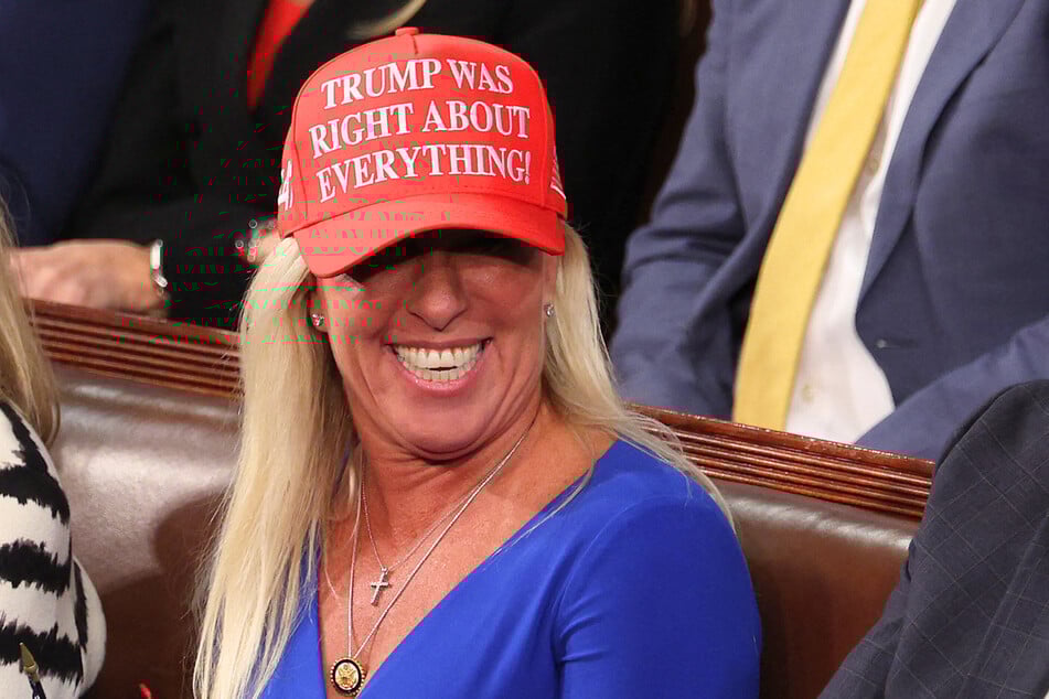 Marjorie Taylor Greene attends President Donald Trump's address to a joint session of Congress at the US Capitol on March 04, 2025 in Washington, DC.