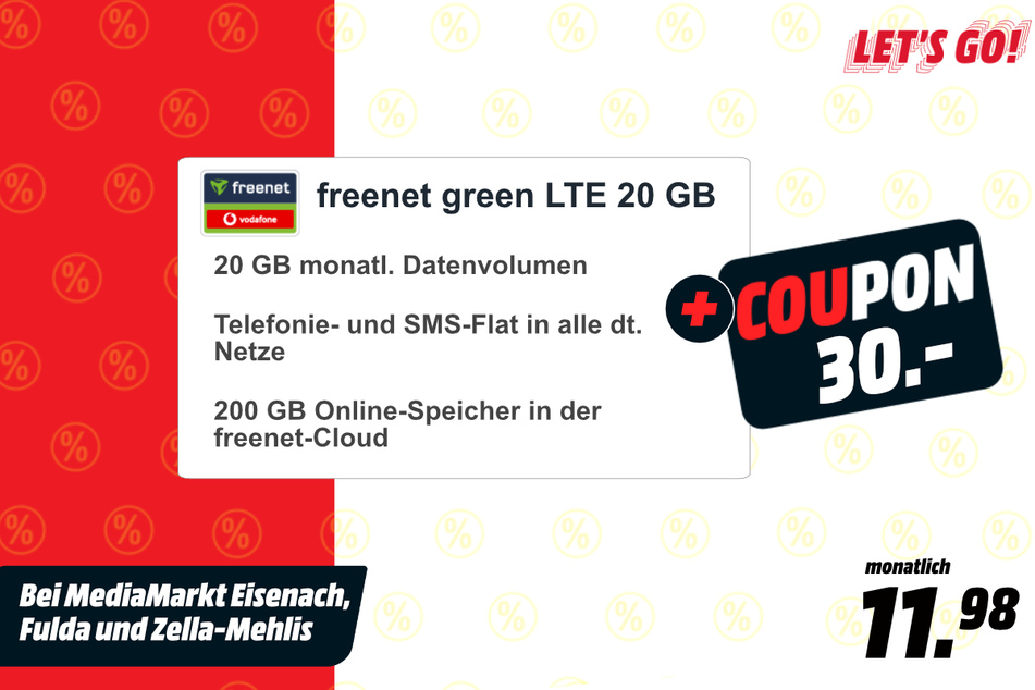 Smartphone-Tarif für monatlich 11,98 Euro PLUS 30-Euro-Coupon.