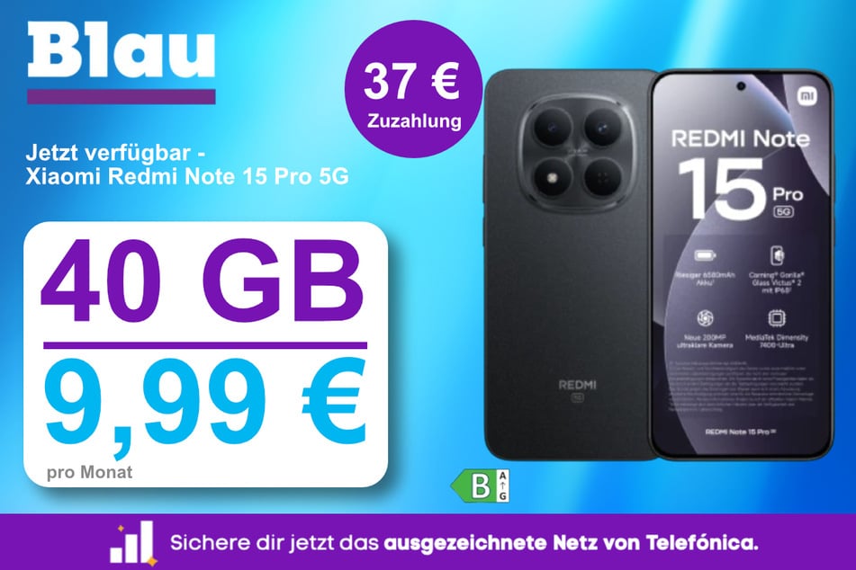 Das Xiaomi Redmi Note 15 Pro 5G für einmalig 37 Euro bei Blau.