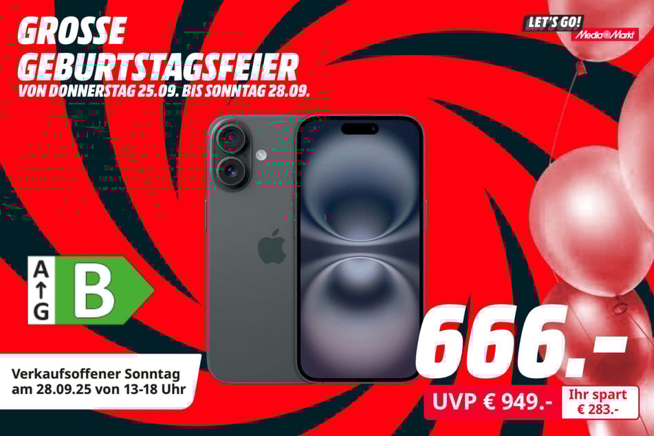 Apple iPhone 16 5G (128 GB) für 666 statt 949 Euro.