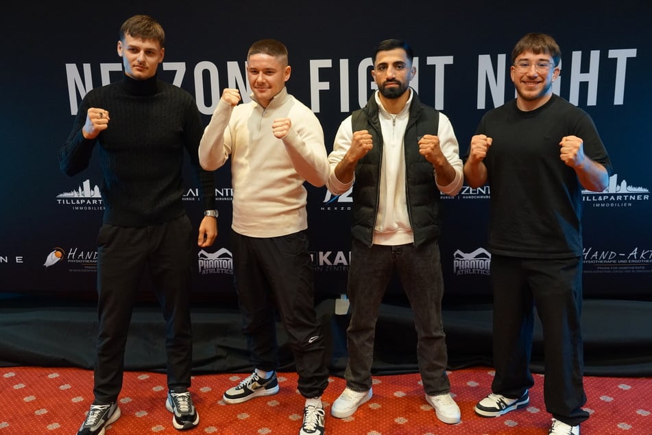 Albert Bauer (22, v.l.n.r), Lukas Weise (18), Idris Ismail (28) und Mehmet Celik (26) kämpfen am 7. November bei der "Nexzone Fight Night" in Leipzig.