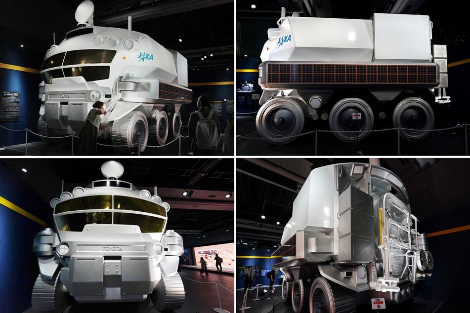 The world's first full-scale model of the crewed pressurized lunar rover, to be used in the Artemis Moon exploration program led by NASA, is displayed during a press preview at the National Museum of Emerging Science and Innovation in Tokyo on July 11, 2025.