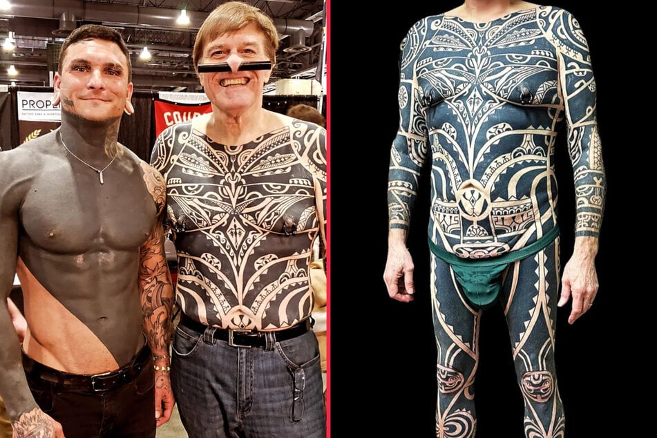 Drew Powell has an extraordinary bodysuit that covers most of his body.