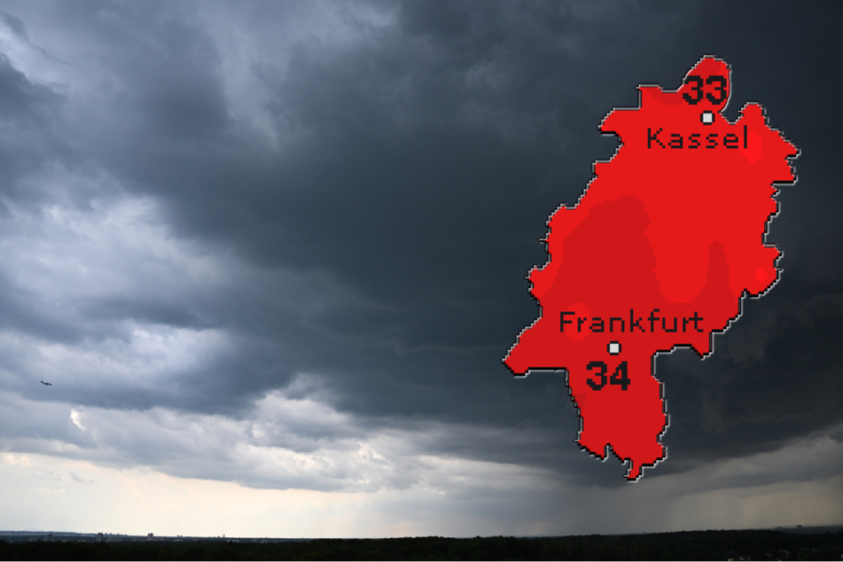 Am Dienstag sollen die Höchsttemperaturen in Hessen laut "wetteronline.de" (Grafik) auf bis zu 34 Grad steigen. Doch es besteht immer wieder die Gefahr von heftigen Gewittern.