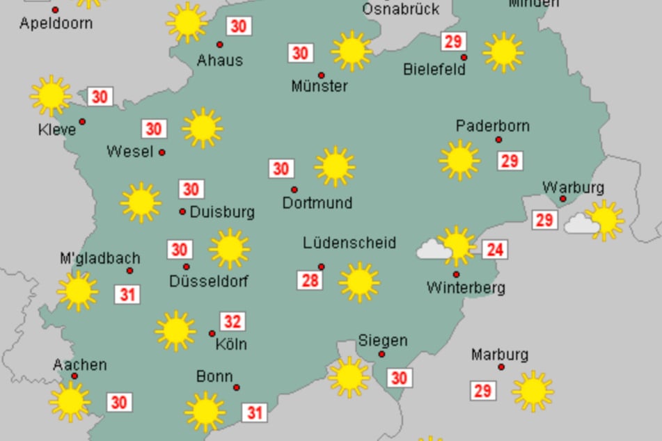 Die Temperaturen steigen am Sonntag im Rheinland auf über 30 Grad.