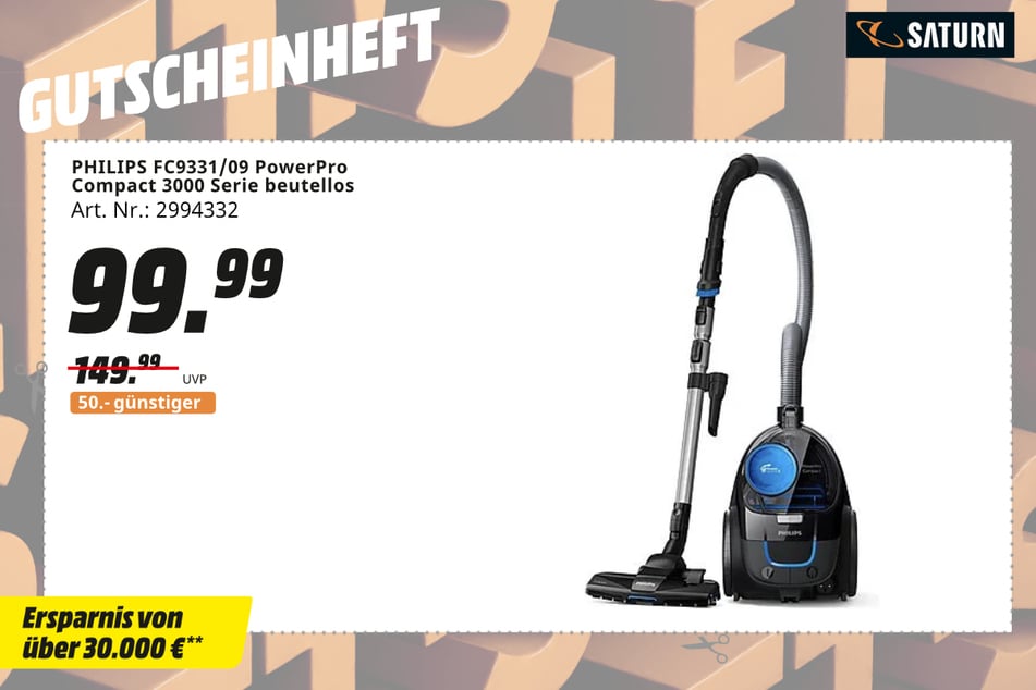 Philips-Staubsauger FC9331/09 PowerPro Compact 3000 Serie für 99,99 statt 149,99 Euro.