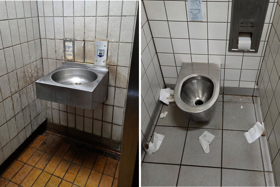 Die sanitären Anlagen auf dem Rastplatz "Brühlgraben" bei Weiterstadt machen einen katastrophalen Eindruck (l.); ebenso auf der Rastanlage "Nadelöhr" in der Nähe von Bad Hersfeld (r.).