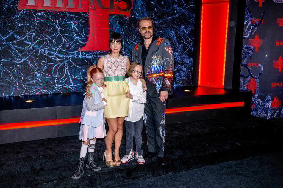 Lily Allen, her children, and David Harbour attend Netflix's Stranger Things season 4 premiere at Netflix Brooklyn on May 14, 2022 in Brooklyn, New York.