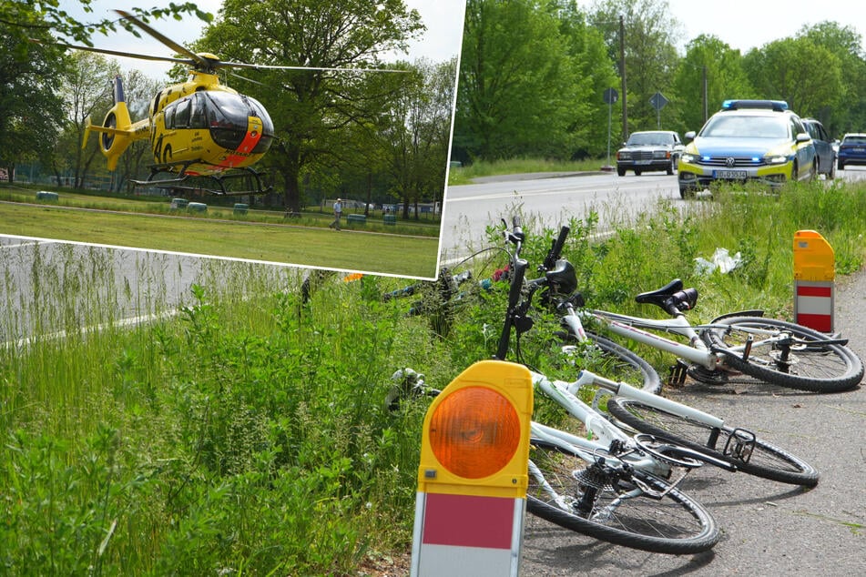 Leipzig: Rettungshubschrauber im Einsatz: Kind (10) stürzt bei Fahrradtour