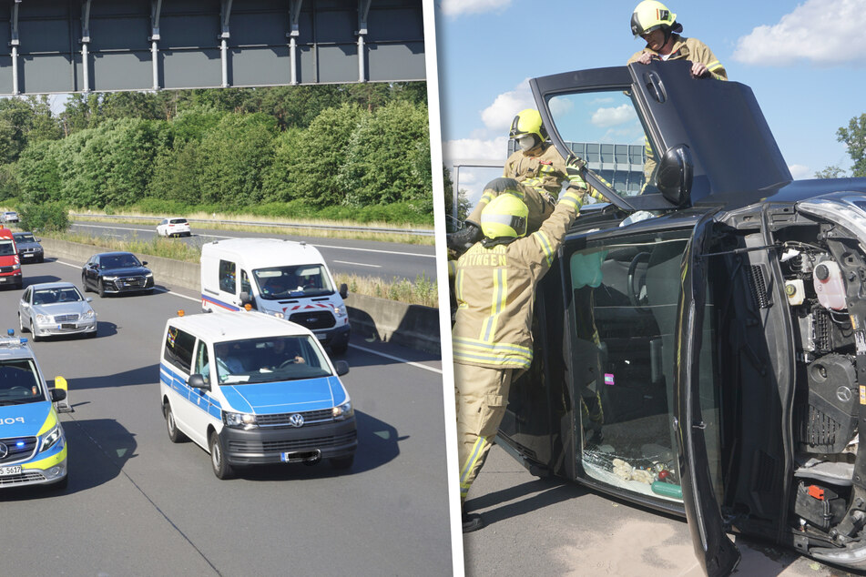 Kleinbus überschlägt sich auf Autobahn: Verletzte Person kann sich selbst befreien