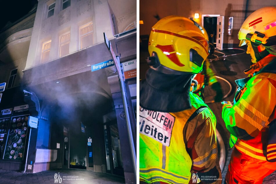 Rauch drang aus dem früheren Einkaufsmarkt "Die 100", die Feuerwehrleute machten sich sofort an die Arbeit.