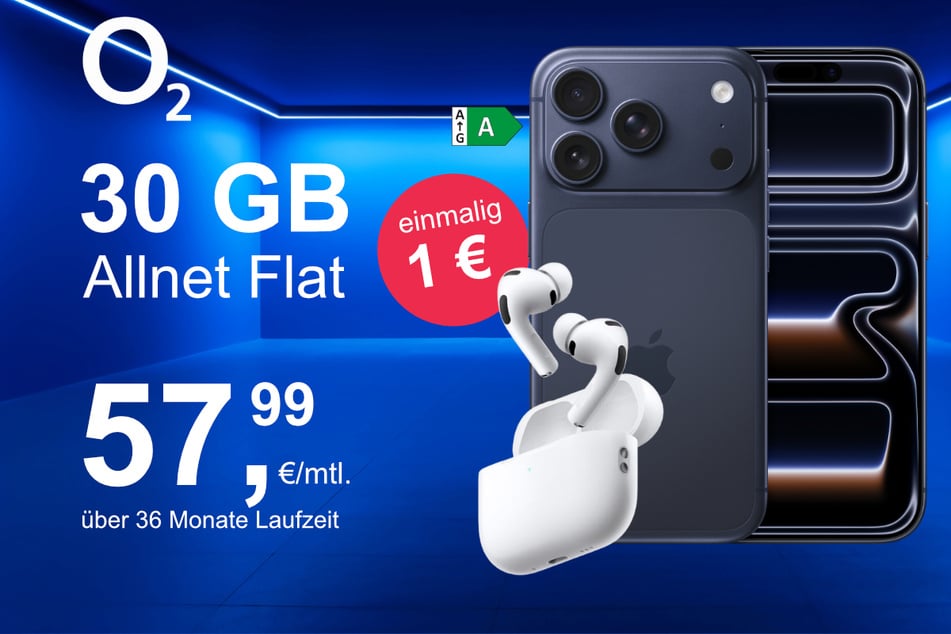 Bei o2 gibt's das iPhone 17 Pro mit AirPods Pro 3 für nur 1 Euro.
