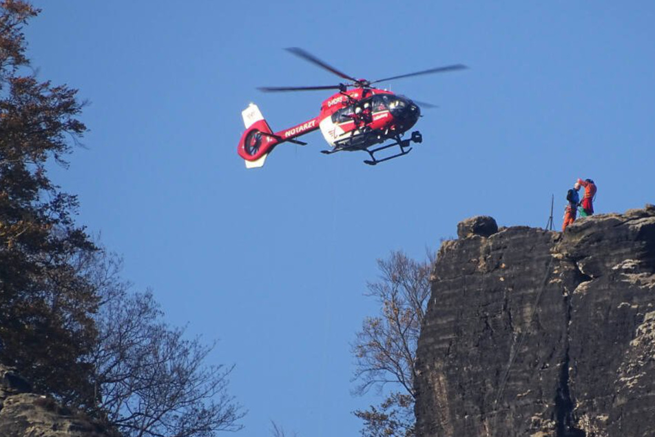 Notfall in der Sächsischen Schweiz: Bergwacht rettet Mann aus 80 Meter hoher Felswand