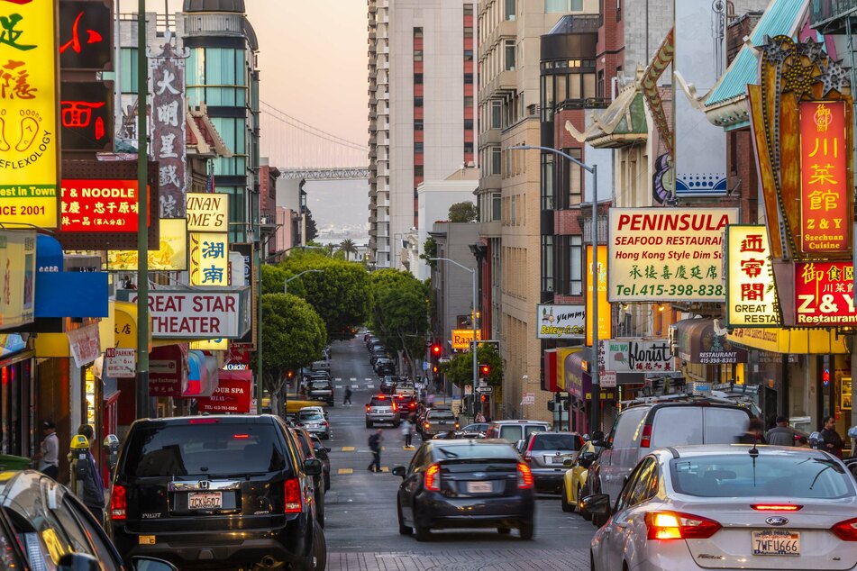 Busy street in Chinatown, San Francisco.