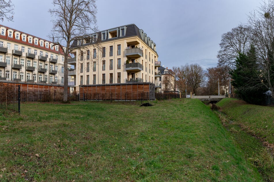 Gut für Striesener Familien: Auf dieser Fläche neben dem Gewässer plant die Stadt den Bau eines Spielplatzes.