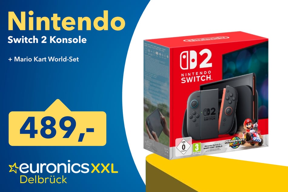 Die Nintendo Switch 2 inkl. Mario Kart World für 489 Euro.