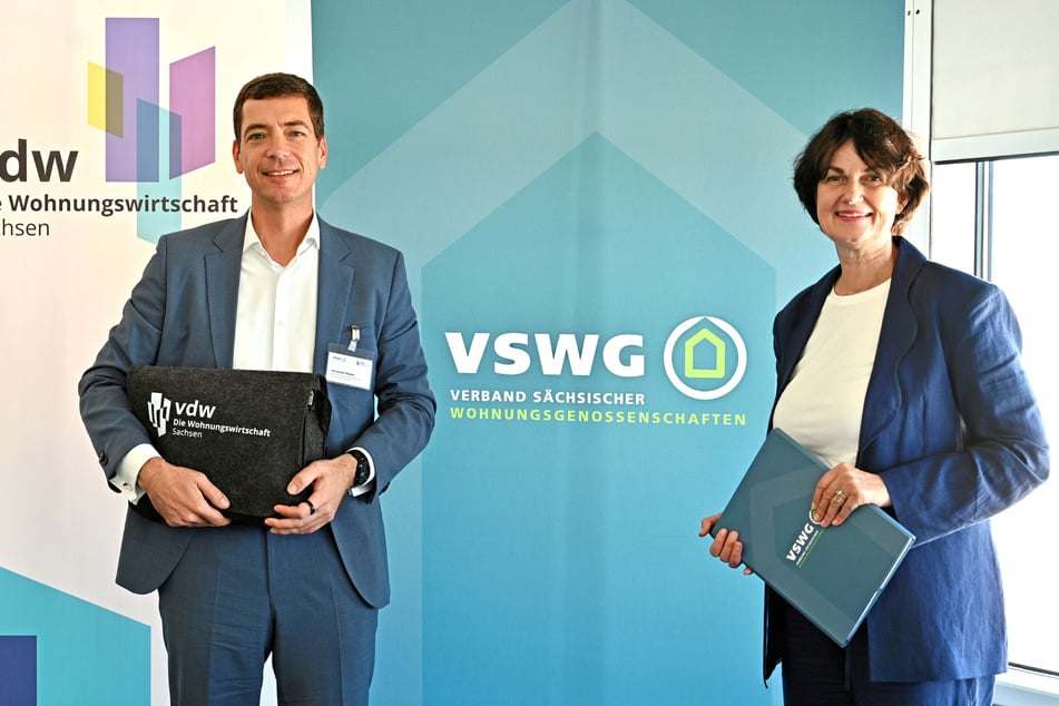 Wohnungswirtschafts-Vorstand Alexander Müller (51, l.) und Wohnungsgenossenschafts-Vorständin Mirjam Philipp (60) hoffen, dass sich die Unternehmen nun mit dem Wohnungsmarkt beschäftigen.