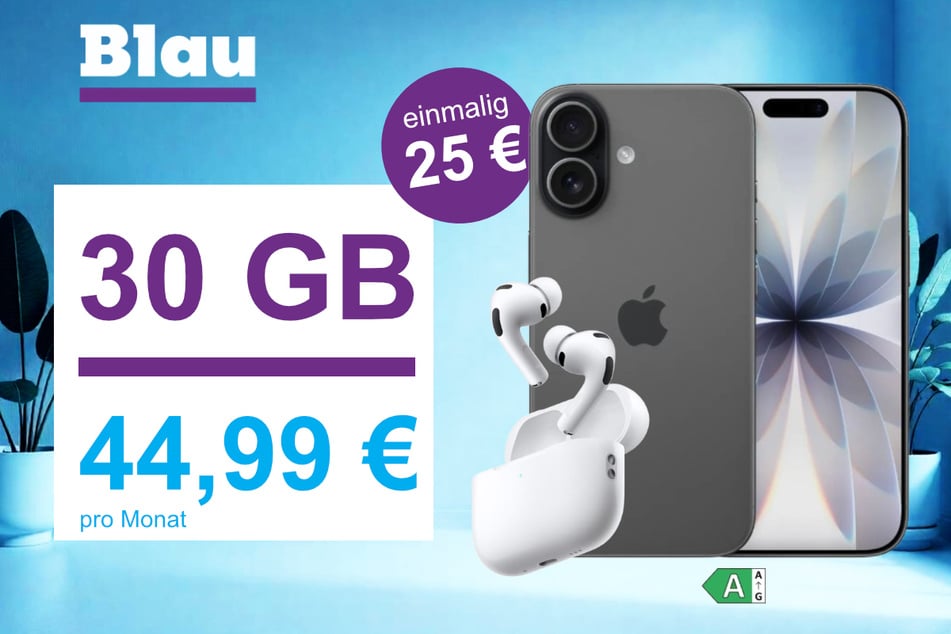 Das neue Apple iPhone 17 (256 GB) mit AirPods Pro 3 für einmalig nur 25 Euro bei Blau.