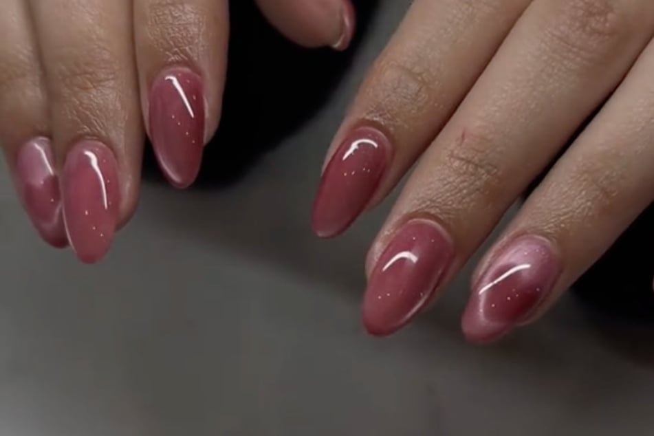 Nailartbeautybar_cph has made the popular "glass" nail trend even sweeter for V-Day.