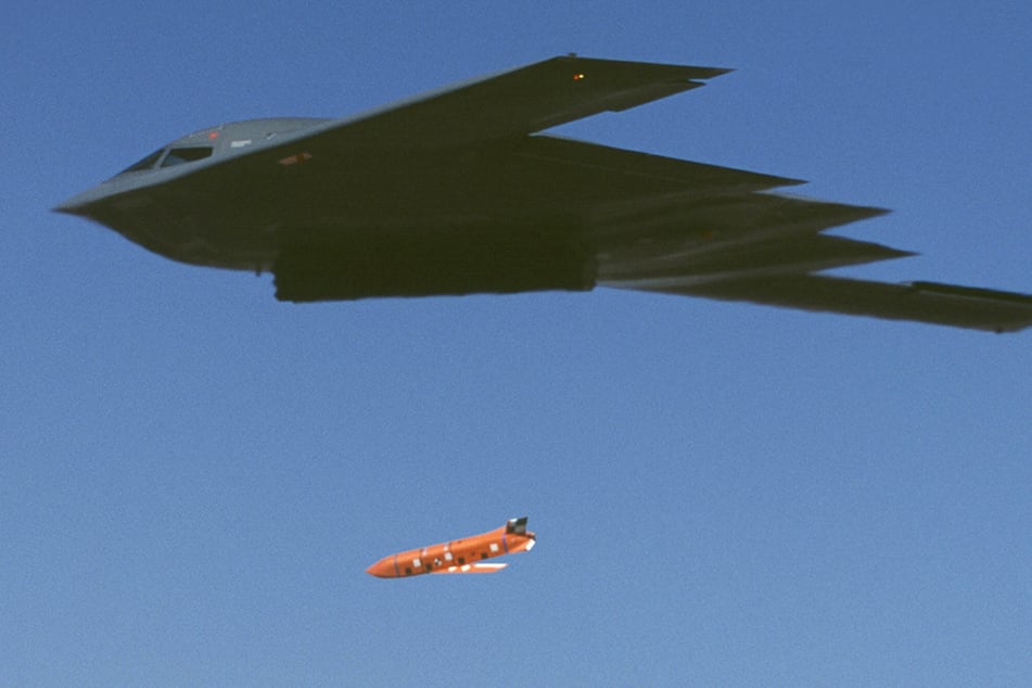 This undated handout photo shows a US Air Force B2 bomber releasing an air-to-surface cruise missile.