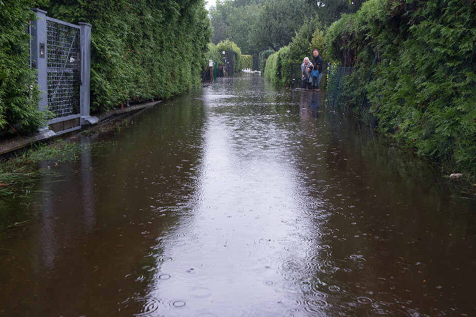 Nach heftigen Regenfällen stand die kleine Siedlung nahe Flughafen Tegel vollständig unter Wasser.