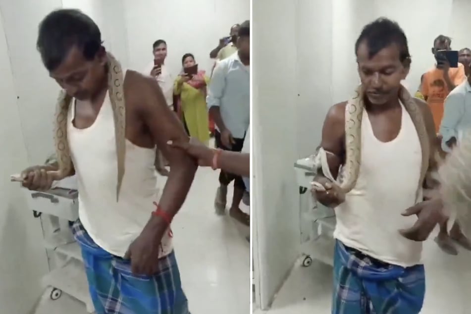 Prakash Mandal (48) aus Indien kam mit einer hochgiftigen Schlange ins Krankenhaus.