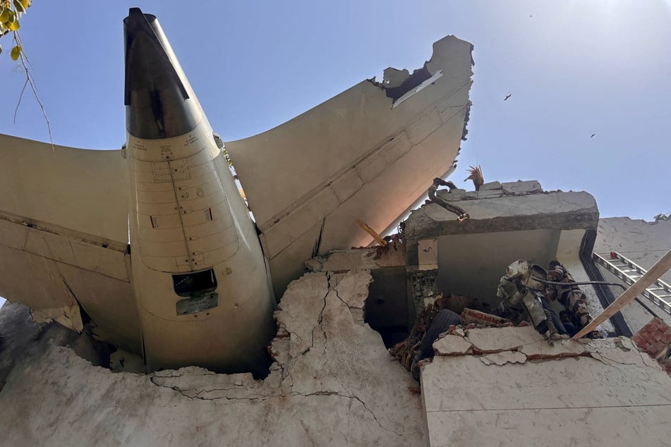 The rear of an Air India Boeing 787 Dreamliner plane is pictured following its crash in Ahmedabad, India.