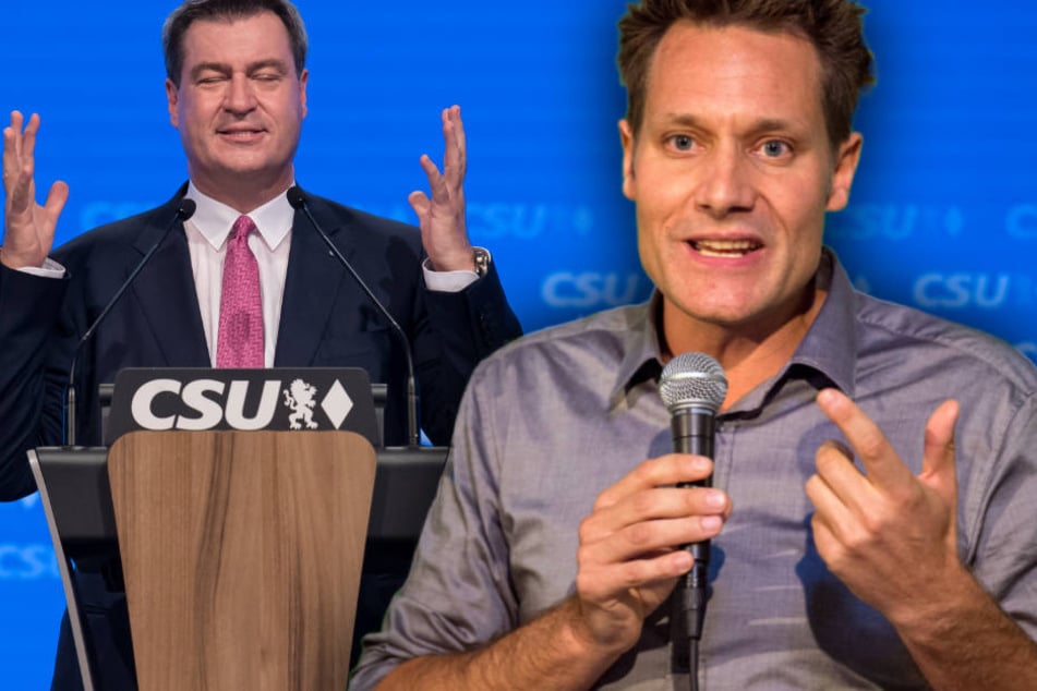 Markus Söder (l.) und Ludwig Hartmann (r.) stehen sich beim TV-Duell gegenüber.