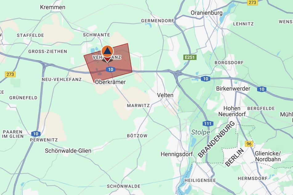 Das betroffene Gebiet erstreckt sich auch über einen Abschnitt der Autobahn 10.