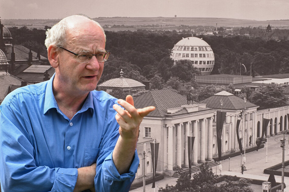 Dissidenten-Stadtrat Johannes Lichdi (59) denkt an das imposante Kugelhaus (Hintergrund) aus den 1920er-Jahren.