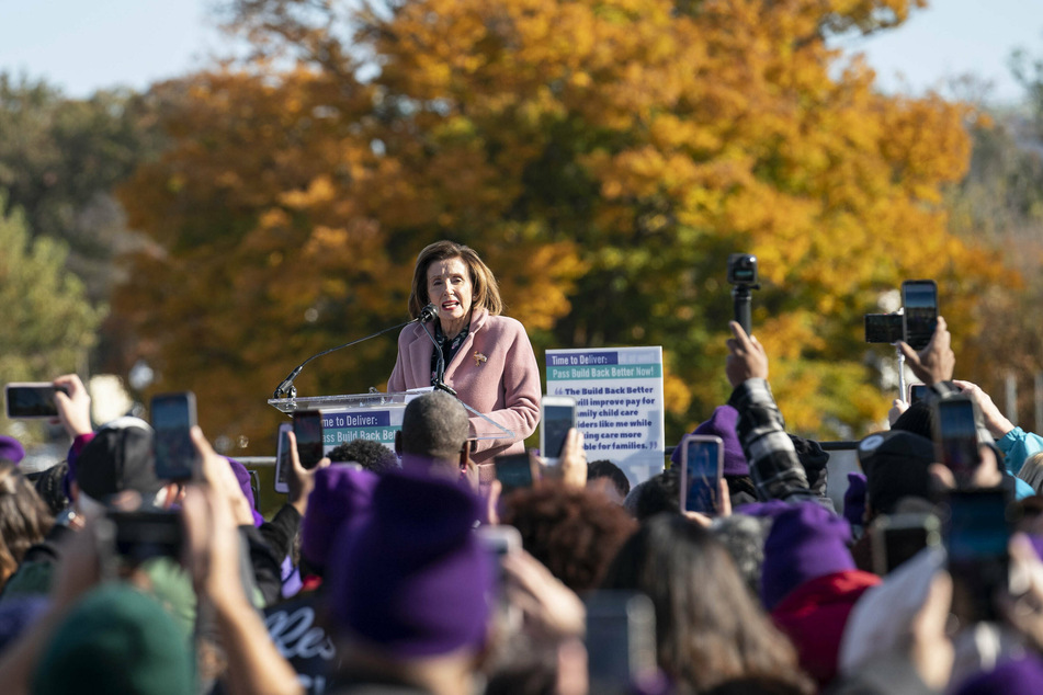 House Speaker Nancy Pelosi joined the rally to speak in support of care workers and the Build Back Better Act.