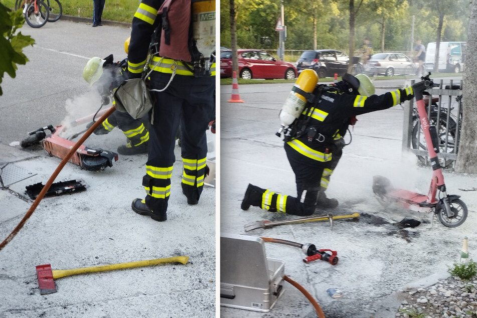 Die Feuerwehrleute mussten den Roller zerlegen, um den brennenden Akku zu löschen.