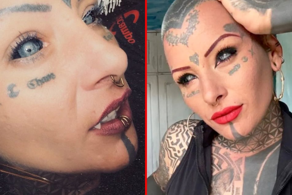 Woman turns herself into a real-life monster with tattooed eyeballs and fangs