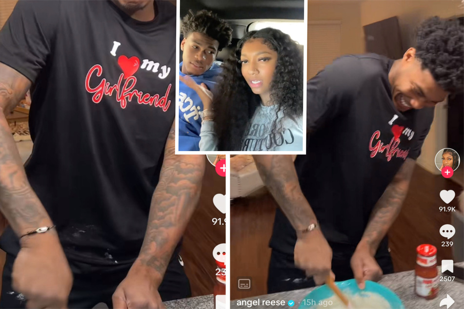 LSU basketball player Angel Reese had her TikTok fans laughing after calling out her boyfriend Cam'Ron Fletcher (r.) over his questionable baking skills.
