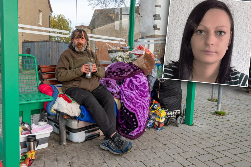 Jens Kloß (56) hauste seit November in der Bushaltestelle am Oschatzer Friedhof. Cindy Friedrich und die Tafel standen Jens zur Seite.