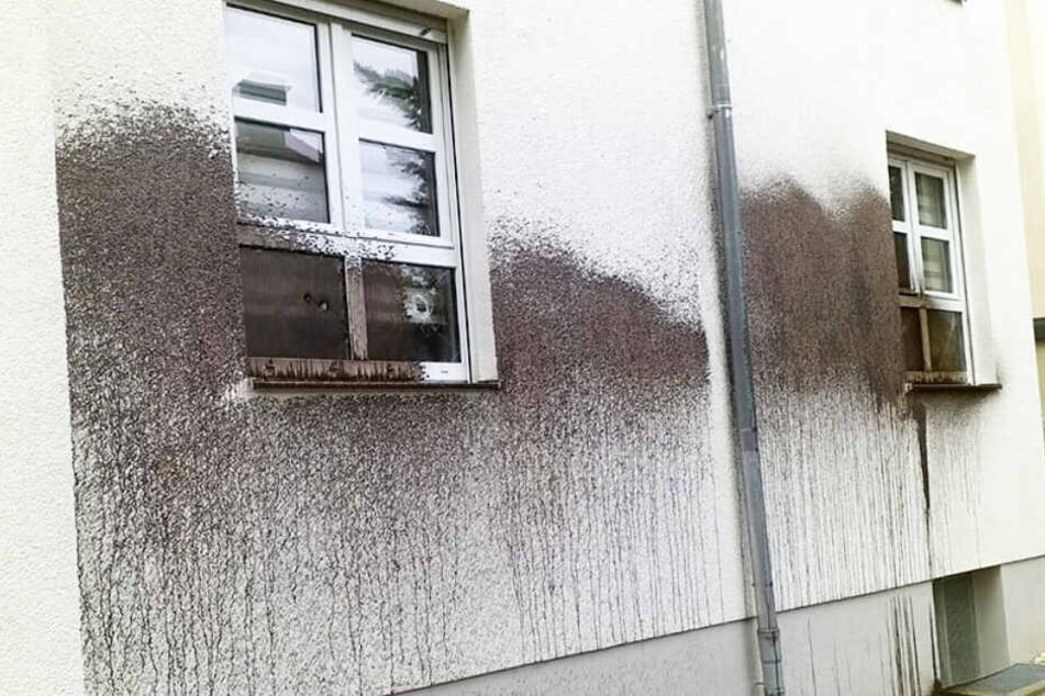 Zwei Fenster wurden zerstört, das Haus mit Farbe beschmissen.