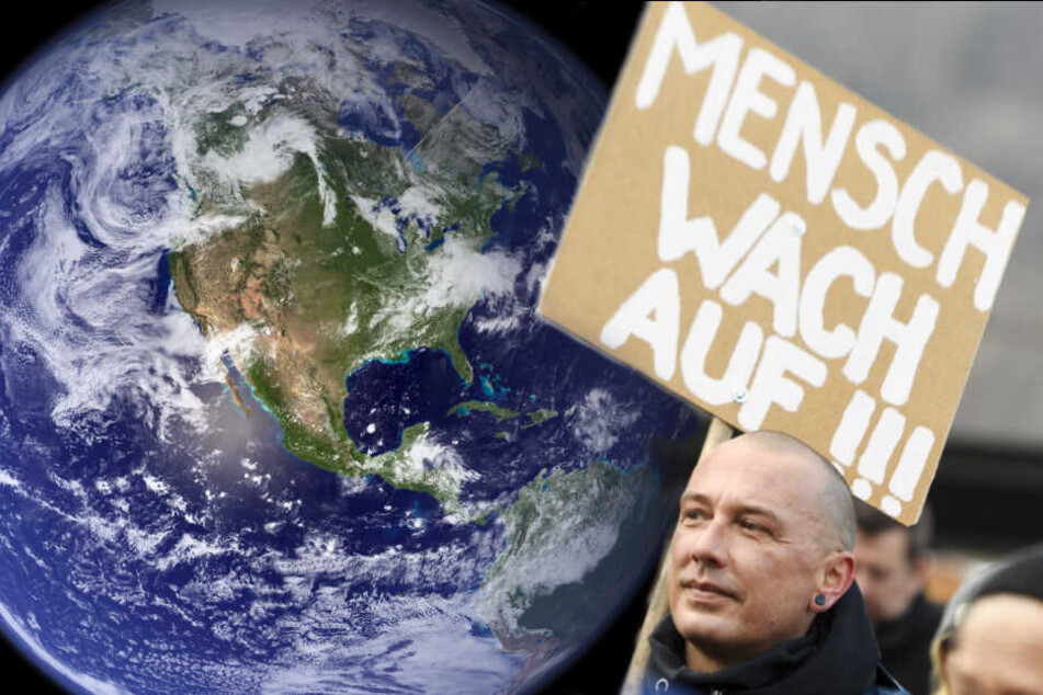li.: Die NASA-Aufnahme aus dem Jahr 2006 zeigt die westliche Hemispähre der Erdkugel. re.: Ein Teilnehmer der Demonstration "Winterwanderung Strike WEF", die am 19. Januar vor dem 50. Jahrestreffen des Weltwirtschaftsforums in Davos (Schweiz) stattfand.