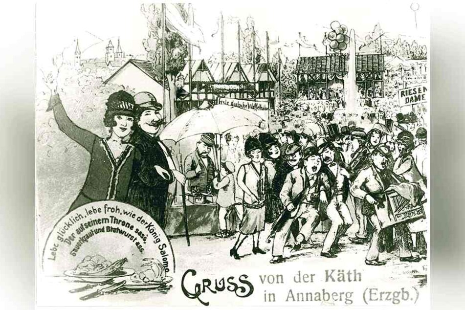 Mit Sauerkraut und Bratwurst: Diese Postkarte zeigt die Kät in den 20er Jahren.