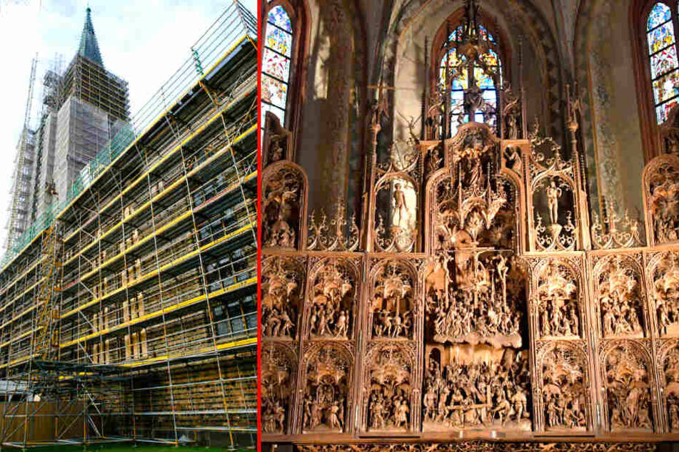 Der Schleswiger Dom während der Sanierung / Blick auf den Bordesholmer Altar im Dom.