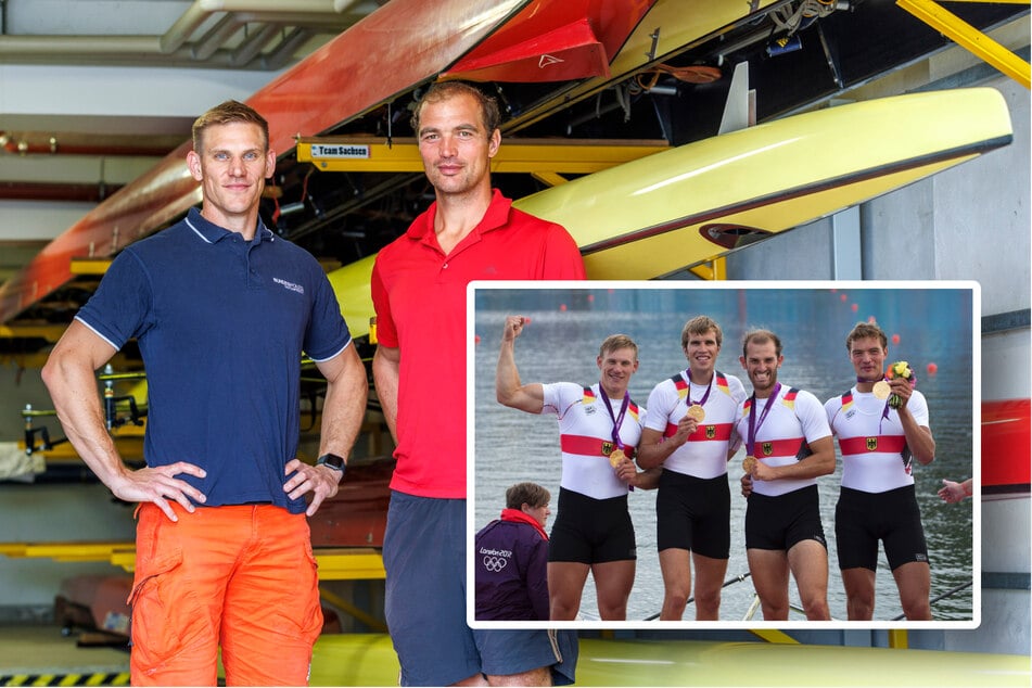 Bei Olympia 2012 in London holten Karl Schulze (35, l.) und Tim Grohmann (34, r.) im Vierer Gold für Deutschland. Auch heute trainieren oder arbeiten beide im Bundesstützpunkt in Cotta.