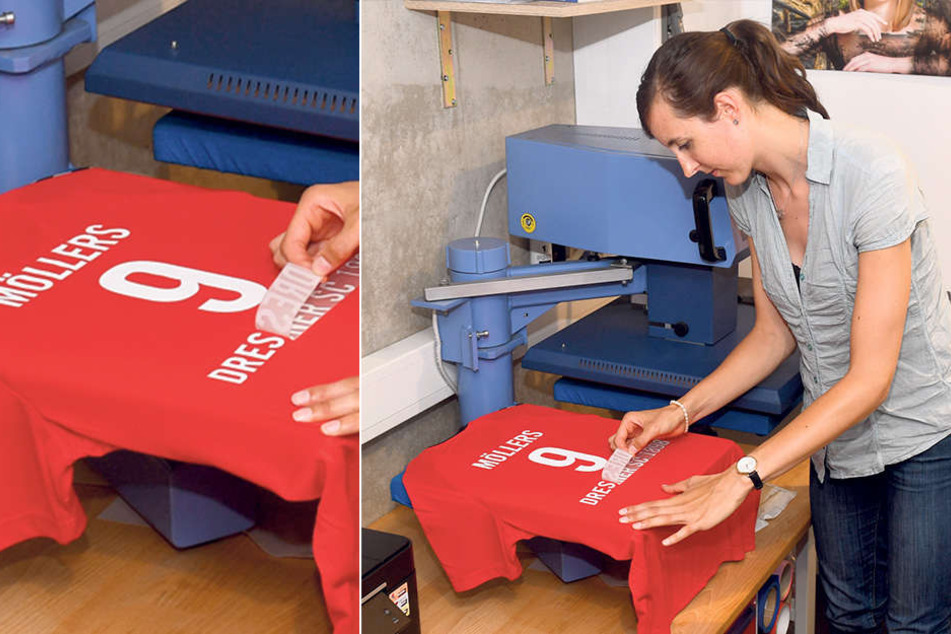 Zuspielerin Lena bedruckte eigenhändig ihr neues DSC-Trikot.