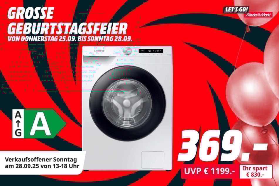 Samsung-Waschmachine WW90T504AAWCS2 für 369 statt 1.199 Euro.