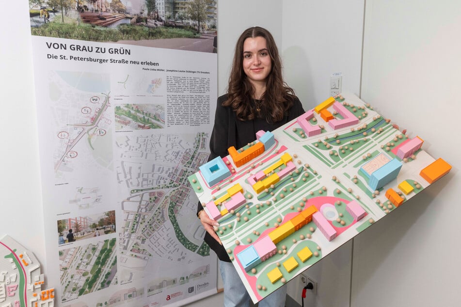 "Von Grau zu Grün": TU-Dresden-Studentin Josephine Stübinger (23) mit dem von ihr mitgestalteten prämierten Entwurf.